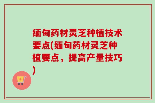 缅甸药材灵芝种植技术要点(缅甸药材灵芝种植要点,提高产量技巧) 缅甸药材灵芝种植技术要点(缅甸药材灵芝种植要点,提高产量技巧)