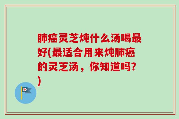 灵芝炖什么汤喝好(适合用来炖的灵芝汤,你知道吗?) 灵芝炖什么汤喝好(适合用来炖的灵芝汤,你知道吗?)