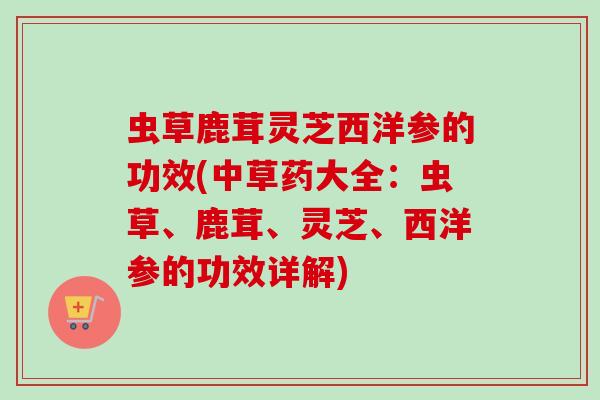 虫草鹿茸灵芝西洋参的功效(中草药大全:虫草、鹿茸、灵芝、西洋参的功效详解) 虫草鹿茸灵芝西洋参的功效(中草药大全:虫草、鹿茸、灵芝、西洋参的功效详解)
