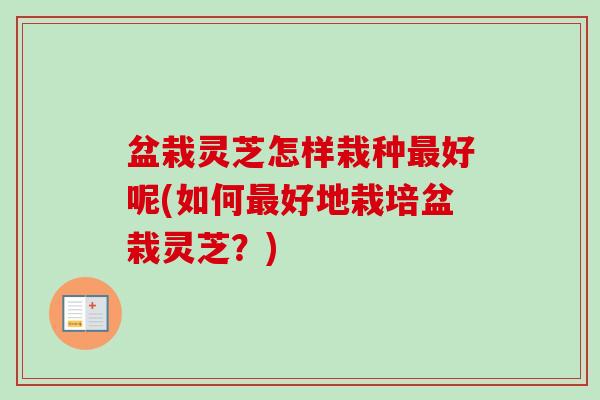 盆栽灵芝怎样栽种好呢(如何好地栽培盆栽灵芝？)