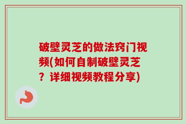 破壁灵芝的做法窍门视频(如何自制破壁灵芝?详细视频教程分享) 破壁灵芝的做法窍门视频(如何自制破壁灵芝?详细视频教程分享)