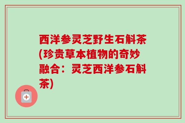 西洋参灵芝野生石斛茶(珍贵草本植物的奇妙融合：灵芝西洋参石斛茶)