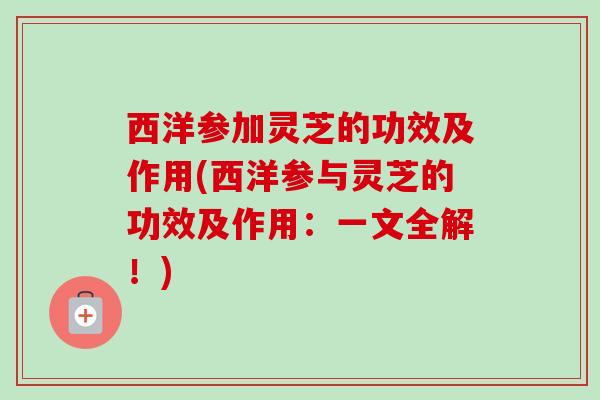 西洋参加灵芝的功效及作用(西洋参与灵芝的功效及作用:一文全解!) 西洋参加灵芝的功效及作用(西洋参与灵芝的功效及作用:一文全解!)