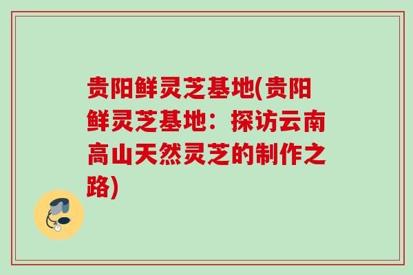 贵阳鲜灵芝基地(贵阳鲜灵芝基地:探访云南高山天然灵芝的制作之路) 贵阳鲜灵芝基地(贵阳鲜灵芝基地:探访云南高山天然灵芝的制作之路)