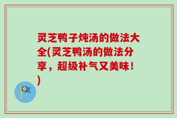 灵芝鸭子炖汤的做法大全(灵芝鸭汤的做法分享,超级又美味!) 灵芝鸭子炖汤的做法大全(灵芝鸭汤的做法分享,超级又美味!)