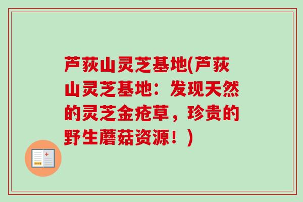 芦荻山灵芝基地(芦荻山灵芝基地:发现天然的灵芝金疮草,珍贵的野生蘑菇资源!) 芦荻山灵芝基地(芦荻山灵芝基地:发现天然的灵芝金疮草,珍贵的野生蘑菇资源!)