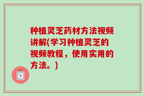 种植灵芝药材方法视频讲解(学习种植灵芝的视频教程,使用实用的方法。) 种植灵芝药材方法视频讲解(学习种植灵芝的视频教程,使用实用的方法。)
