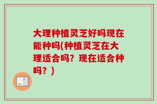 大理种植灵芝好吗现在能种吗(种植灵芝在大理适合吗?现在适合种吗?) 大理种植灵芝好吗现在能种吗(种植灵芝在大理适合吗?现在适合种吗?)