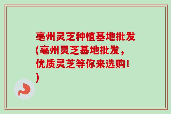 亳州灵芝种植基地批发(亳州灵芝基地批发,优质灵芝等你来选购!) 亳州灵芝种植基地批发(亳州灵芝基地批发,优质灵芝等你来选购!)