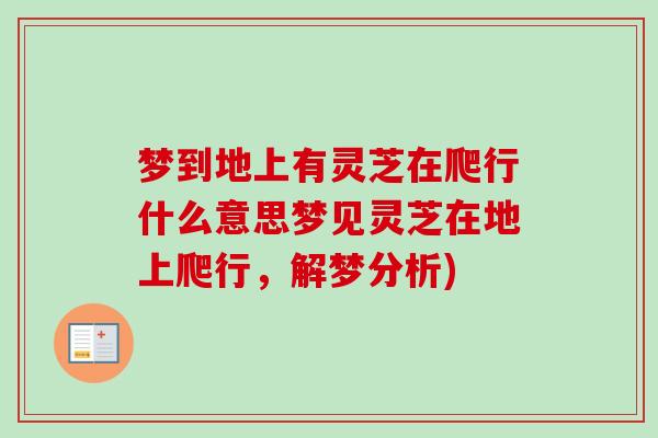 梦到地上有灵芝在爬行什么意思梦见灵芝在地上爬行,解梦分析) 梦到地上有灵芝在爬行什么意思梦见灵芝在地上爬行,解梦分析)