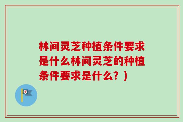 林间灵芝种植条件要求是什么林间灵芝的种植条件要求是什么?) 林间灵芝种植条件要求是什么林间灵芝的种植条件要求是什么?)