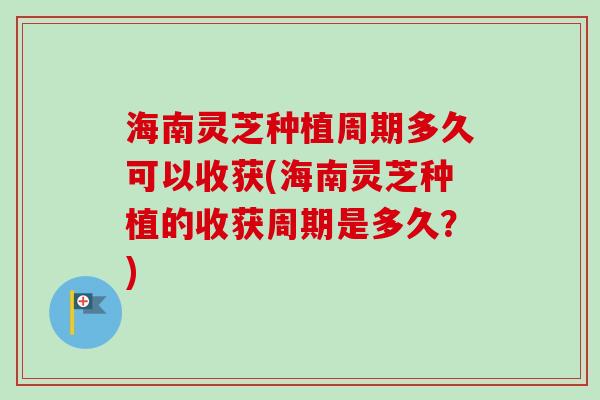 海南灵芝种植周期多久可以收获(海南灵芝种植的收获周期是多久?) 海南灵芝种植周期多久可以收获(海南灵芝种植的收获周期是多久?)
