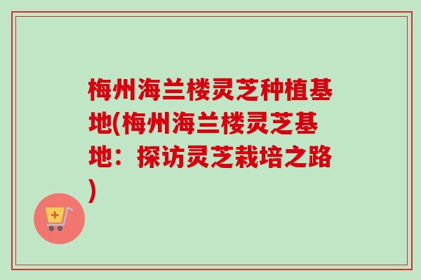 梅州海兰楼灵芝种植基地(梅州海兰楼灵芝基地:探访灵芝栽培之路) 梅州海兰楼灵芝种植基地(梅州海兰楼灵芝基地:探访灵芝栽培之路)