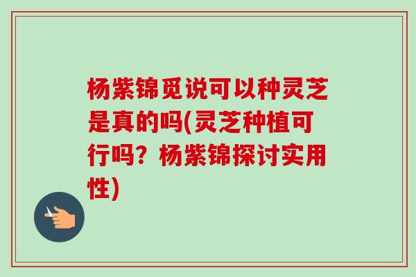 杨紫锦觅说可以种灵芝是真的吗(灵芝种植可行吗?杨紫锦探讨实用性) 杨紫锦觅说可以种灵芝是真的吗(灵芝种植可行吗?杨紫锦探讨实用性)