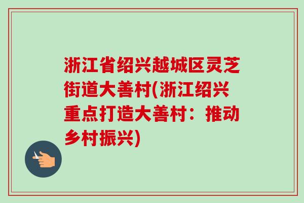 浙江省绍兴越城区灵芝街道大善村(浙江绍兴重点打造大善村:推动乡村振兴) 浙江省绍兴越城区灵芝街道大善村(浙江绍兴重点打造大善村:推动乡村振兴)