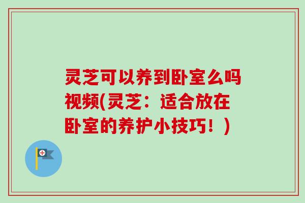 灵芝可以养到卧室么吗视频(灵芝:适合放在卧室的养护小技巧!) 灵芝可以养到卧室么吗视频(灵芝:适合放在卧室的养护小技巧!)