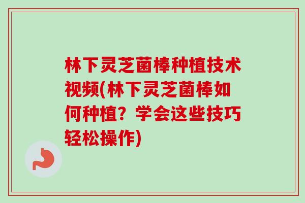 林下灵芝菌棒种植技术视频(林下灵芝菌棒如何种植?学会这些技巧轻松操作) 林下灵芝菌棒种植技术视频(林下灵芝菌棒如何种植?学会这些技巧轻松操作)