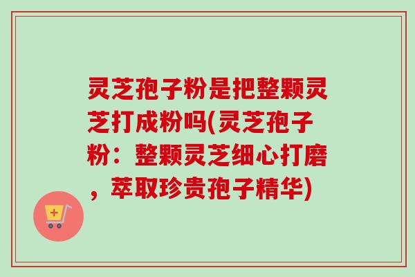 灵芝孢子粉是把整颗灵芝打成粉吗(灵芝孢子粉:整颗灵芝细心打磨,萃取珍贵孢子精华) 灵芝孢子粉是把整颗灵芝打成粉吗(灵芝孢子粉:整颗灵芝细心打磨,萃取珍贵孢子精华)