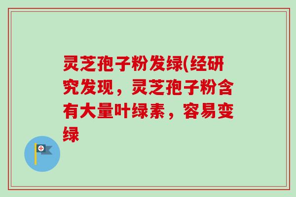 灵芝孢子粉发绿(经研究发现,灵芝孢子粉含有大量叶绿素,容易变绿 灵芝孢子粉发绿(经研究发现,灵芝孢子粉含有大量叶绿素,容易变绿