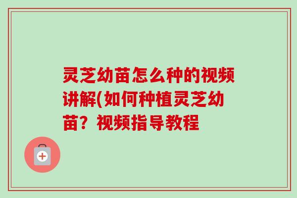 灵芝幼苗怎么种的视频讲解(如何种植灵芝幼苗?视频指导教程 灵芝幼苗怎么种的视频讲解(如何种植灵芝幼苗?视频指导教程