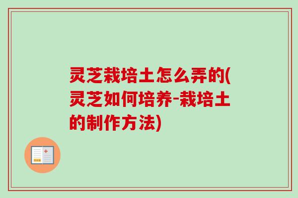 灵芝栽培土怎么弄的(灵芝如何培养-栽培土的制作方法)