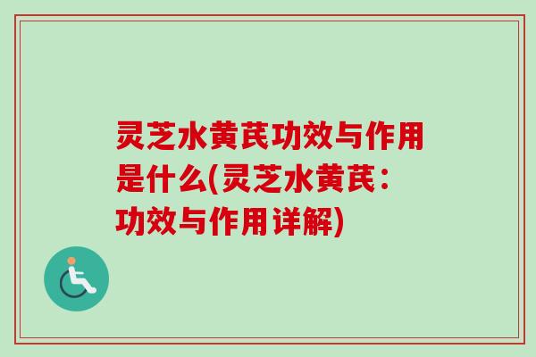 灵芝水黄芪功效与作用是什么(灵芝水黄芪：功效与作用详解)