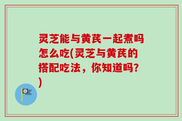 灵芝能与黄芪一起煮吗怎么吃(灵芝与黄芪的搭配吃法,你知道吗?) 灵芝能与黄芪一起煮吗怎么吃(灵芝与黄芪的搭配吃法,你知道吗?)