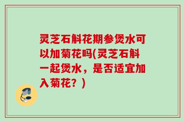 灵芝石斛花期参煲水可以加菊花吗(灵芝石斛一起煲水,是否适宜加入菊花?) 灵芝石斛花期参煲水可以加菊花吗(灵芝石斛一起煲水,是否适宜加入菊花?)