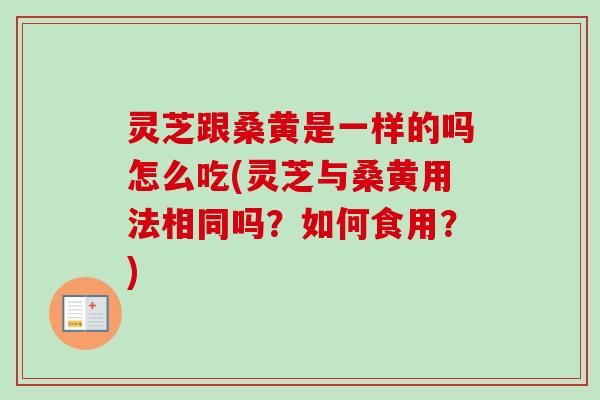 灵芝跟桑黄是一样的吗怎么吃(灵芝与桑黄用法相同吗?如何食用?) 灵芝跟桑黄是一样的吗怎么吃(灵芝与桑黄用法相同吗?如何食用?)