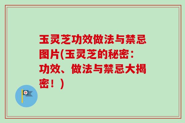 玉灵芝功效做法与禁忌图片(玉灵芝的秘密:功效、做法与禁忌大揭密!) 玉灵芝功效做法与禁忌图片(玉灵芝的秘密:功效、做法与禁忌大揭密!)