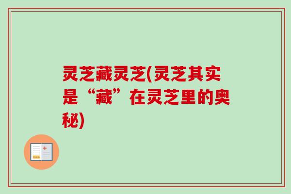 灵芝藏灵芝(灵芝其实是“藏”在灵芝里的奥秘) 灵芝藏灵芝(灵芝其实是“藏”在灵芝里的奥秘)