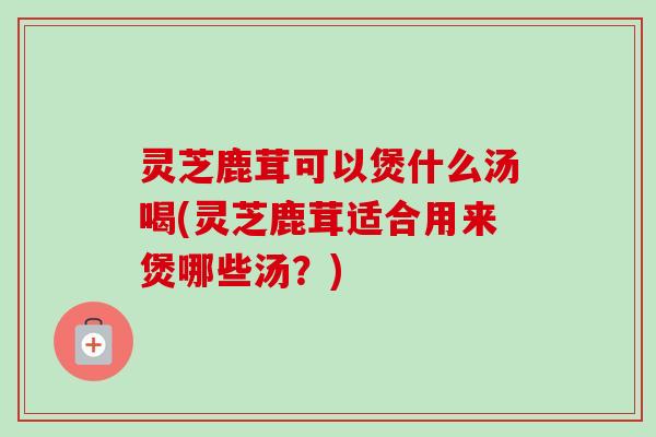 灵芝鹿茸可以煲什么汤喝(灵芝鹿茸适合用来煲哪些汤?) 灵芝鹿茸可以煲什么汤喝(灵芝鹿茸适合用来煲哪些汤?)
