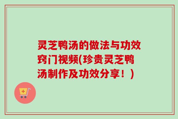 灵芝鸭汤的做法与功效窍门视频(珍贵灵芝鸭汤制作及功效分享！)