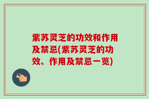 紫苏灵芝的功效和作用及禁忌(紫苏灵芝的功效、作用及禁忌一览) 紫苏灵芝的功效和作用及禁忌(紫苏灵芝的功效、作用及禁忌一览)