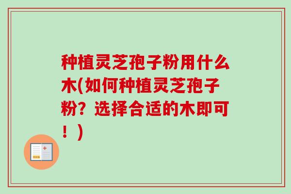 种植灵芝孢子粉用什么木(如何种植灵芝孢子粉?选择合适的木即可!) 种植灵芝孢子粉用什么木(如何种植灵芝孢子粉?选择合适的木即可!)