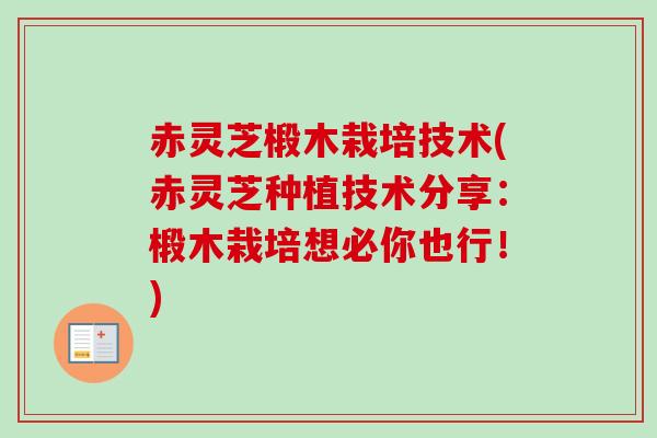 赤灵芝椴木栽培技术(赤灵芝种植技术分享：椴木栽培想必你也行！)