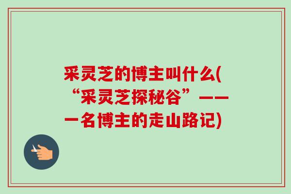 采灵芝的博主叫什么(“采灵芝探秘谷”——一名博主的走山路记)