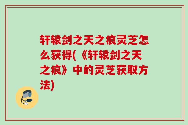 轩辕剑之天之痕灵芝怎么获得(《轩辕剑之天之痕》中的灵芝获取方法)