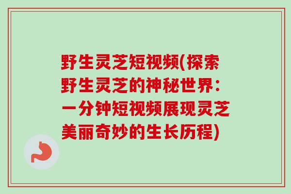 野生灵芝短视频(探索野生灵芝的神秘世界：一分钟短视频展现灵芝美丽奇妙的生长历程)