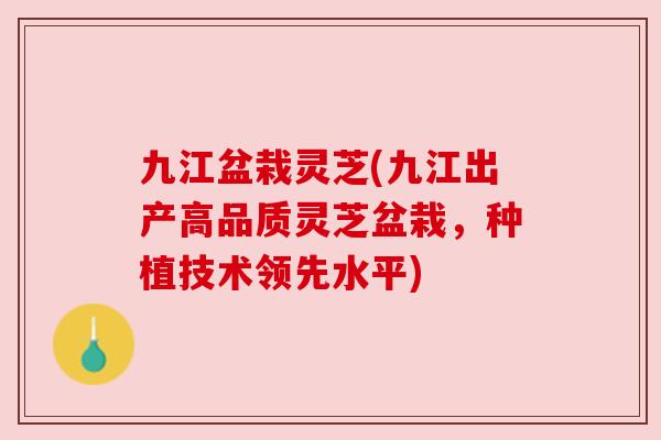 九江盆栽灵芝(九江出产高品质灵芝盆栽，种植技术领先水平)
