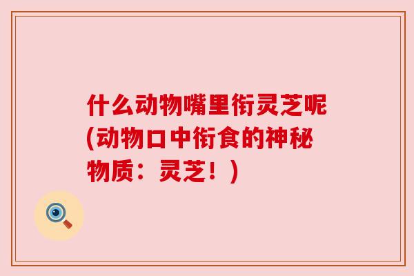 什么动物嘴里衔灵芝呢(动物口中衔食的神秘物质:灵芝!) 什么动物嘴里衔灵芝呢(动物口中衔食的神秘物质:灵芝!)