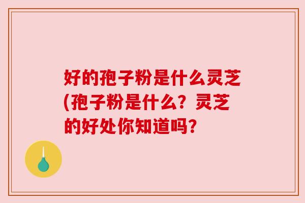 好的孢子粉是什么灵芝(孢子粉是什么?灵芝的好处你知道吗? 好的孢子粉是什么灵芝(孢子粉是什么?灵芝的好处你知道吗?