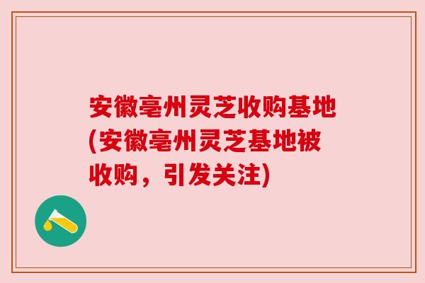 安徽亳州灵芝收购基地(安徽亳州灵芝基地被收购，引发关注)