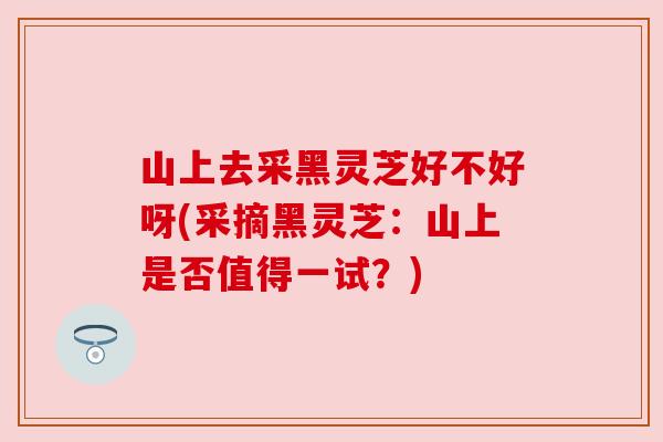山上去采黑灵芝好不好呀(采摘黑灵芝：山上是否值得一试？)