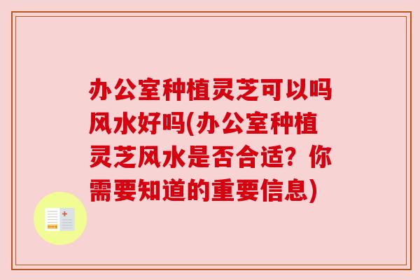 办公室种植灵芝可以吗风水好吗(办公室种植灵芝风水是否合适？你需要知道的重要信息)