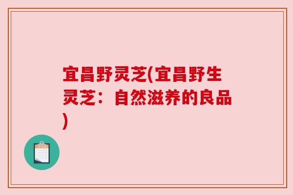 宜昌野灵芝(宜昌野生灵芝：自然滋养的良品)