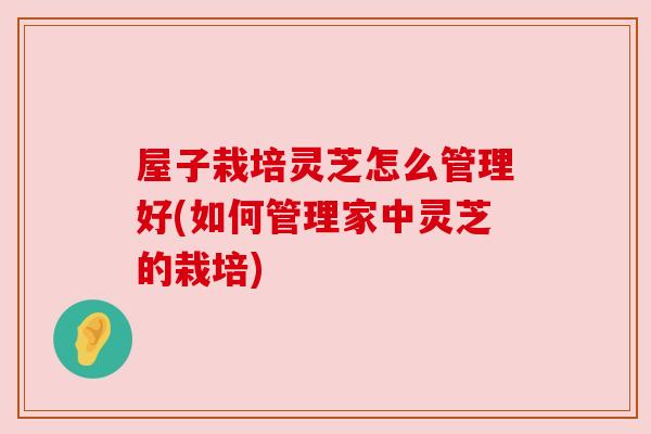 屋子栽培灵芝怎么管理好(如何管理家中灵芝的栽培) 屋子栽培灵芝怎么管理好(如何管理家中灵芝的栽培)