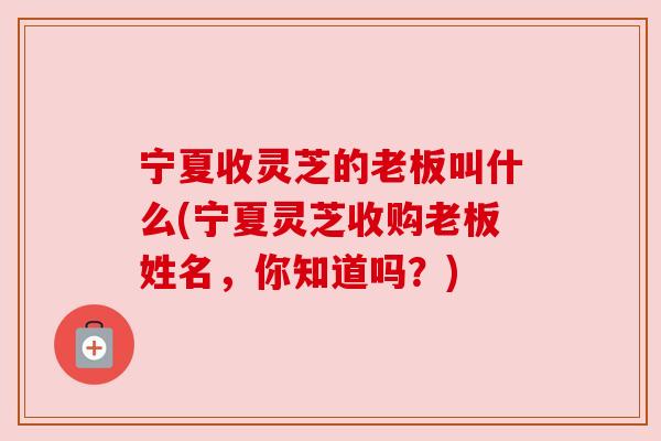 宁夏收灵芝的老板叫什么(宁夏灵芝收购老板姓名,你知道吗?) 宁夏收灵芝的老板叫什么(宁夏灵芝收购老板姓名,你知道吗?)
