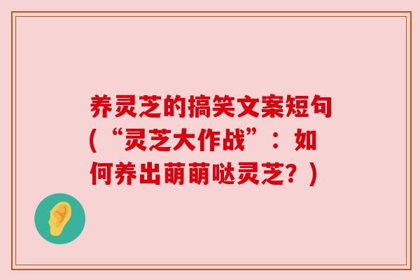 养灵芝的搞笑文案短句(“灵芝大作战”:如何养出萌萌哒灵芝?) 养灵芝的搞笑文案短句(“灵芝大作战”:如何养出萌萌哒灵芝?)